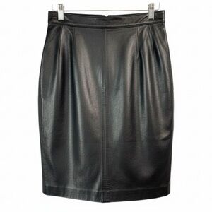 VINTAGE Neto 90s Leather Pencil Skirt Black Buttery Soft Back Slit Size 28